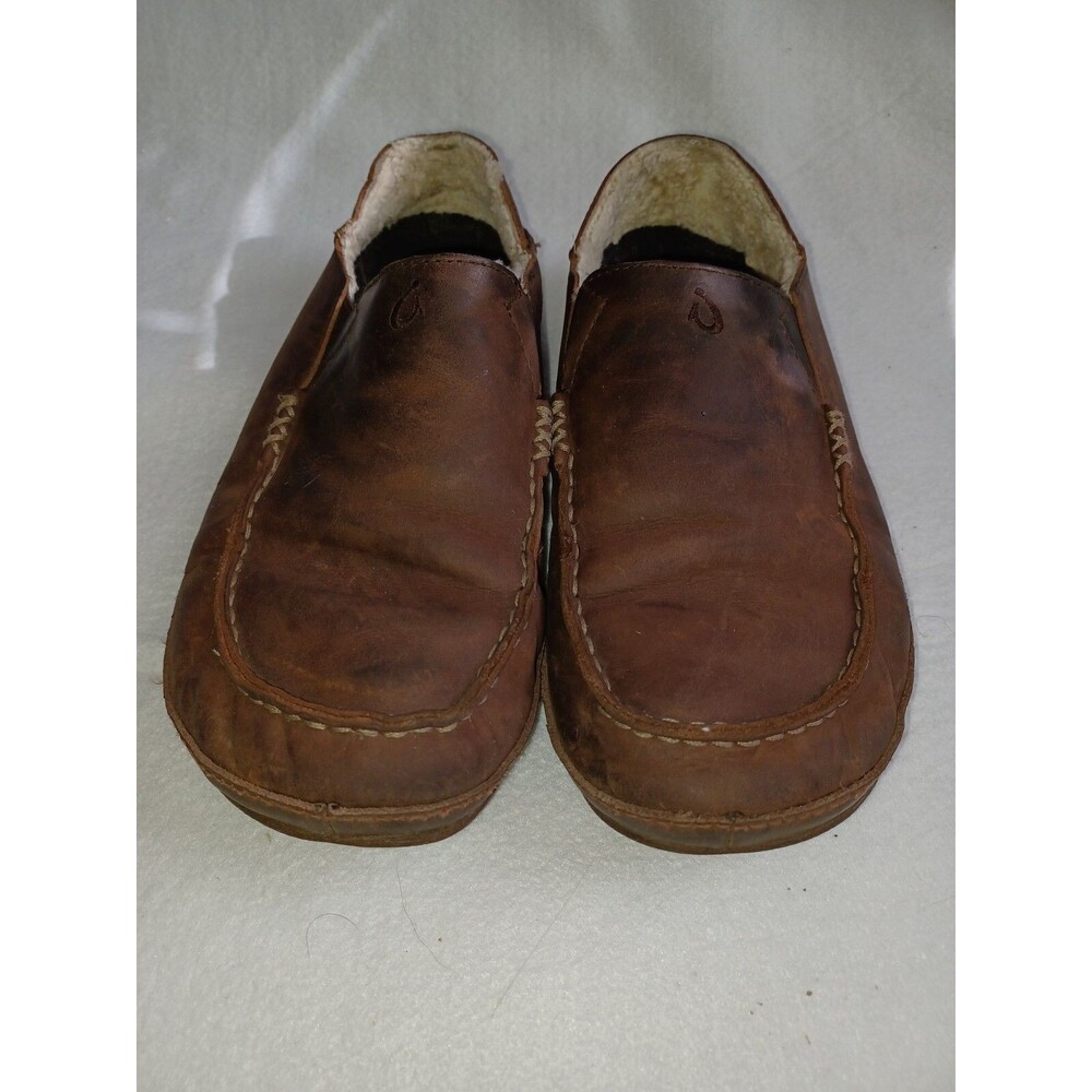 Olukai Moloa Slip on Moccasin Casual Shoes Loafers Brown Leather , Size 8.5